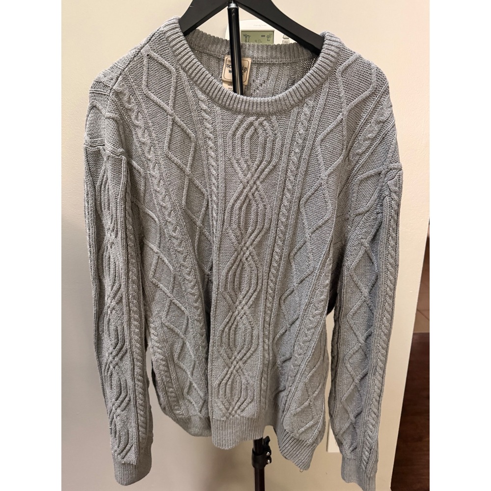 Scandinavian Woods Mens XL Gray Cable Knit 100%‎ Cotton Crewneck Sweater 614287
